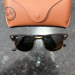 Authentic Ray-Ban Clubmaster Black and Gold Polarized Sunglasses